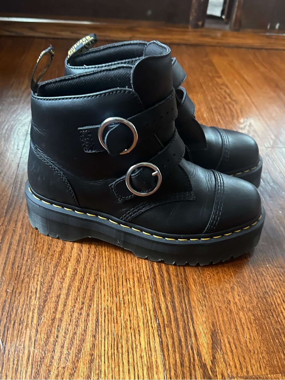 Dr. Martens Devon Circle Buckle Platform Boots Black